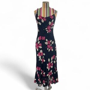 Y2K Evan Picone 100% Rayon Bias Cut Floral & Polk Dot Maxi Evening Dress
